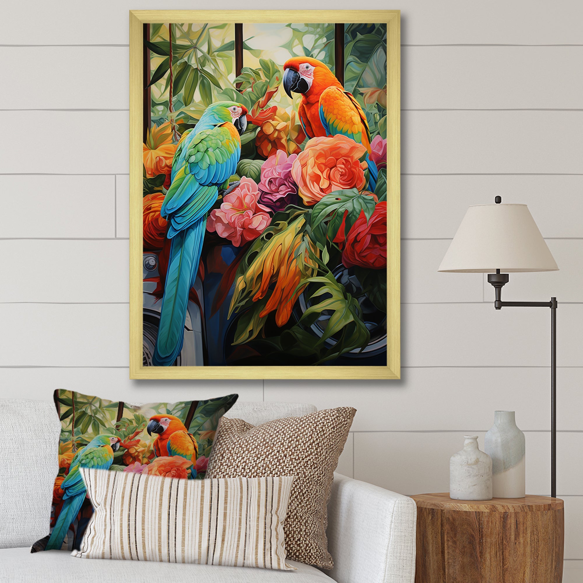 Blue Parrot jungle Paradise - Parrot Framed Canvas Art