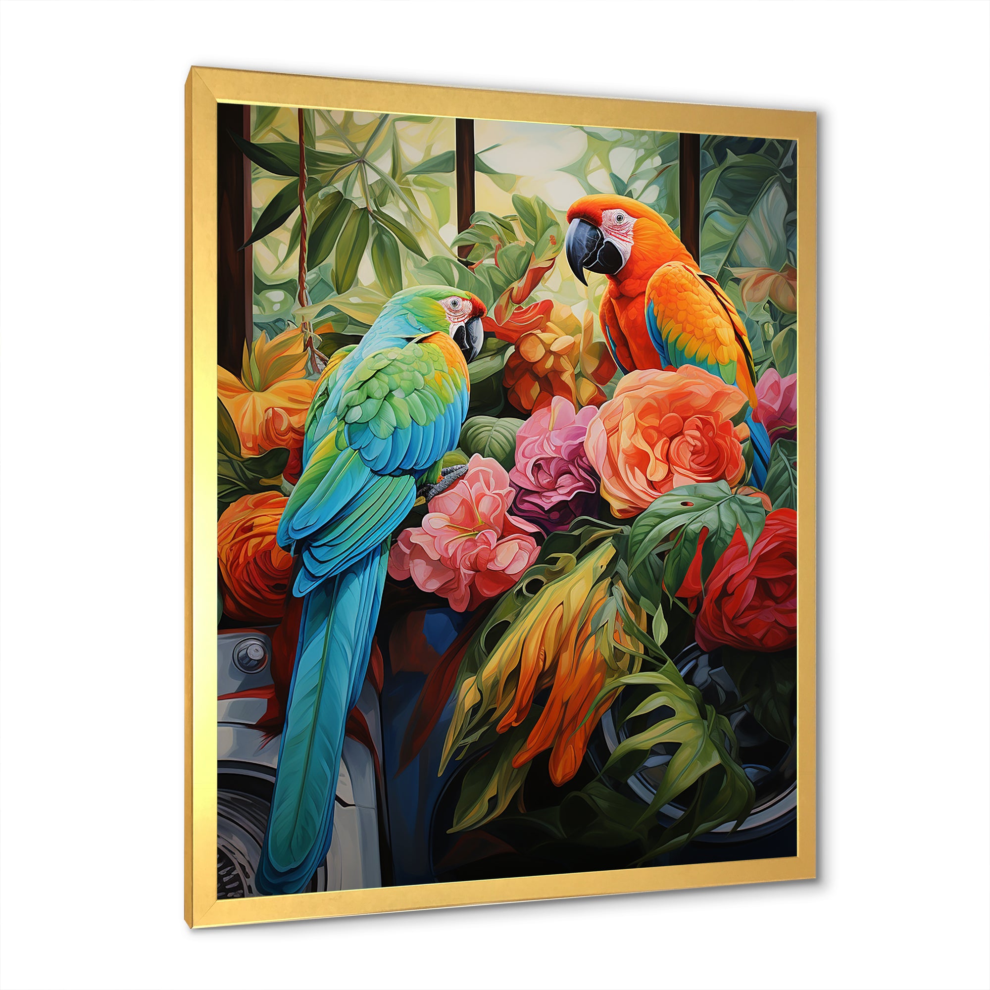 Blue Parrot jungle Paradise - Parrot Framed Canvas Art
