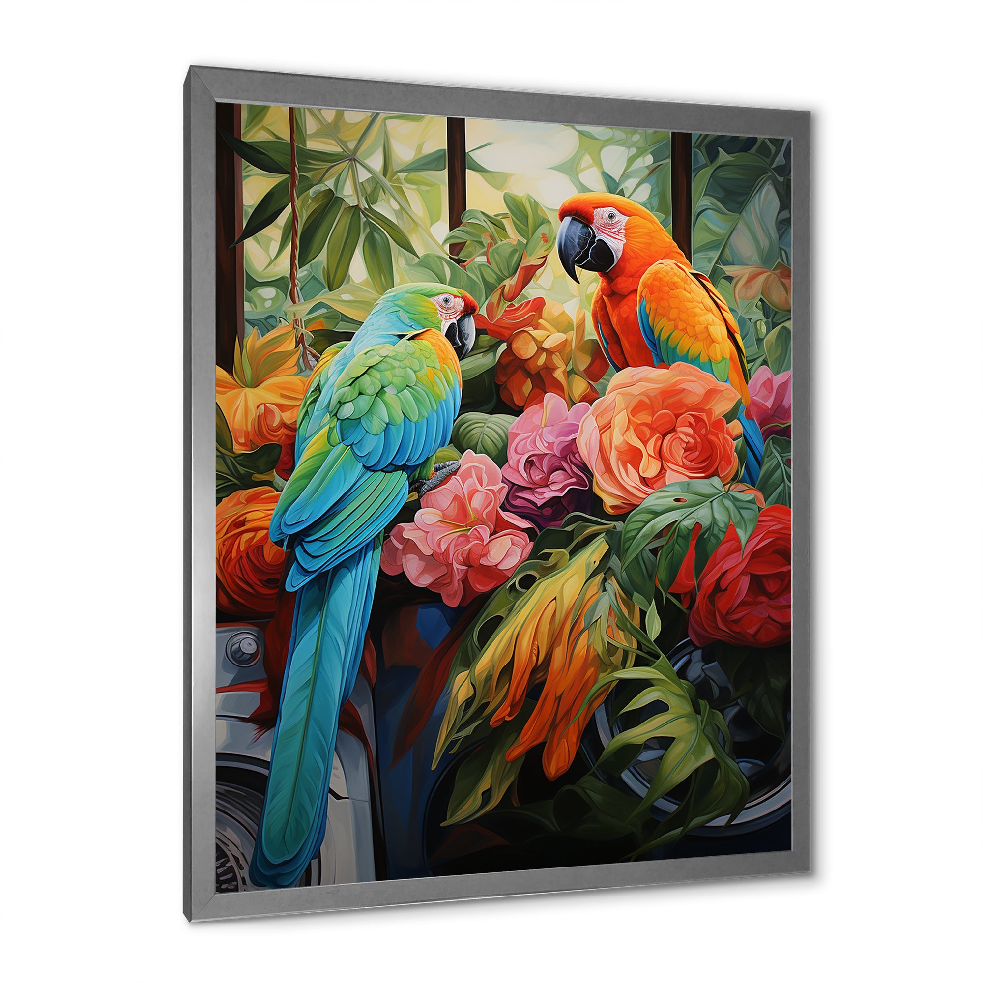 Blue Parrot jungle Paradise - Parrot Framed Canvas Art