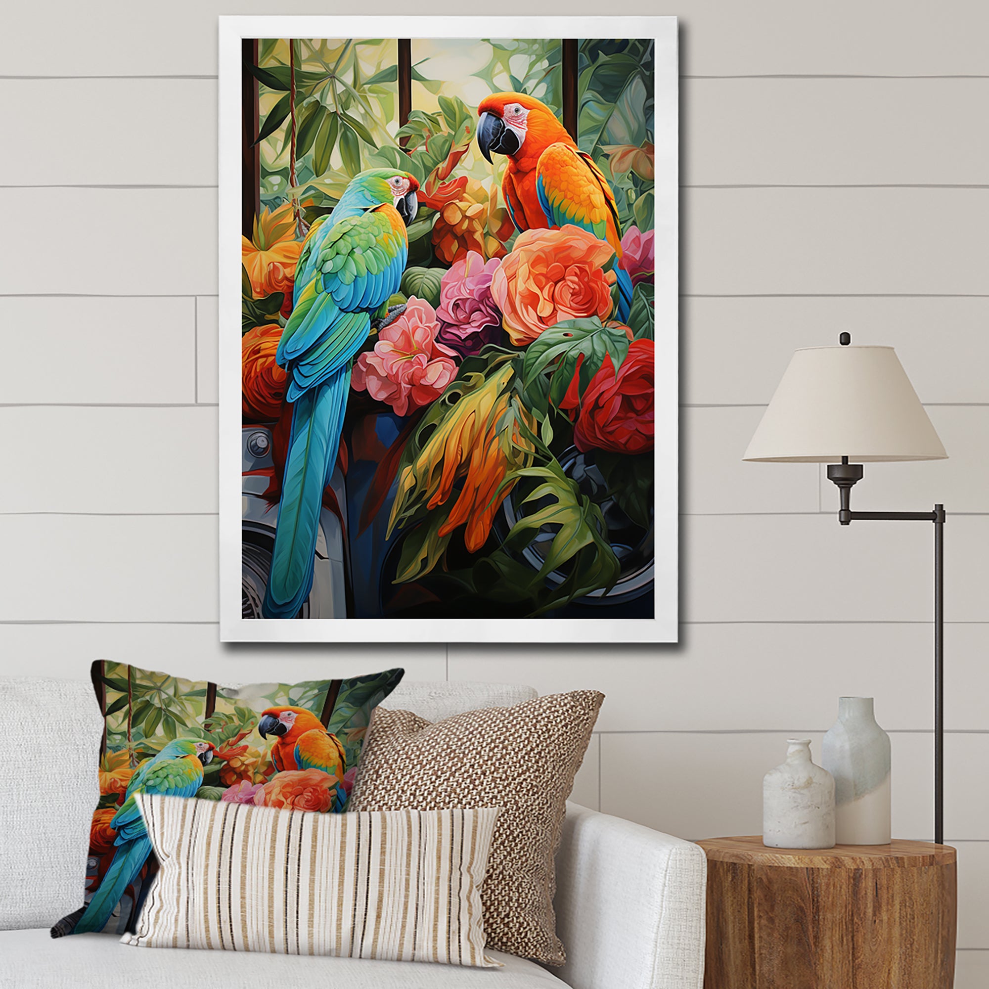 Blue Parrot jungle Paradise - Parrot Framed Canvas Art