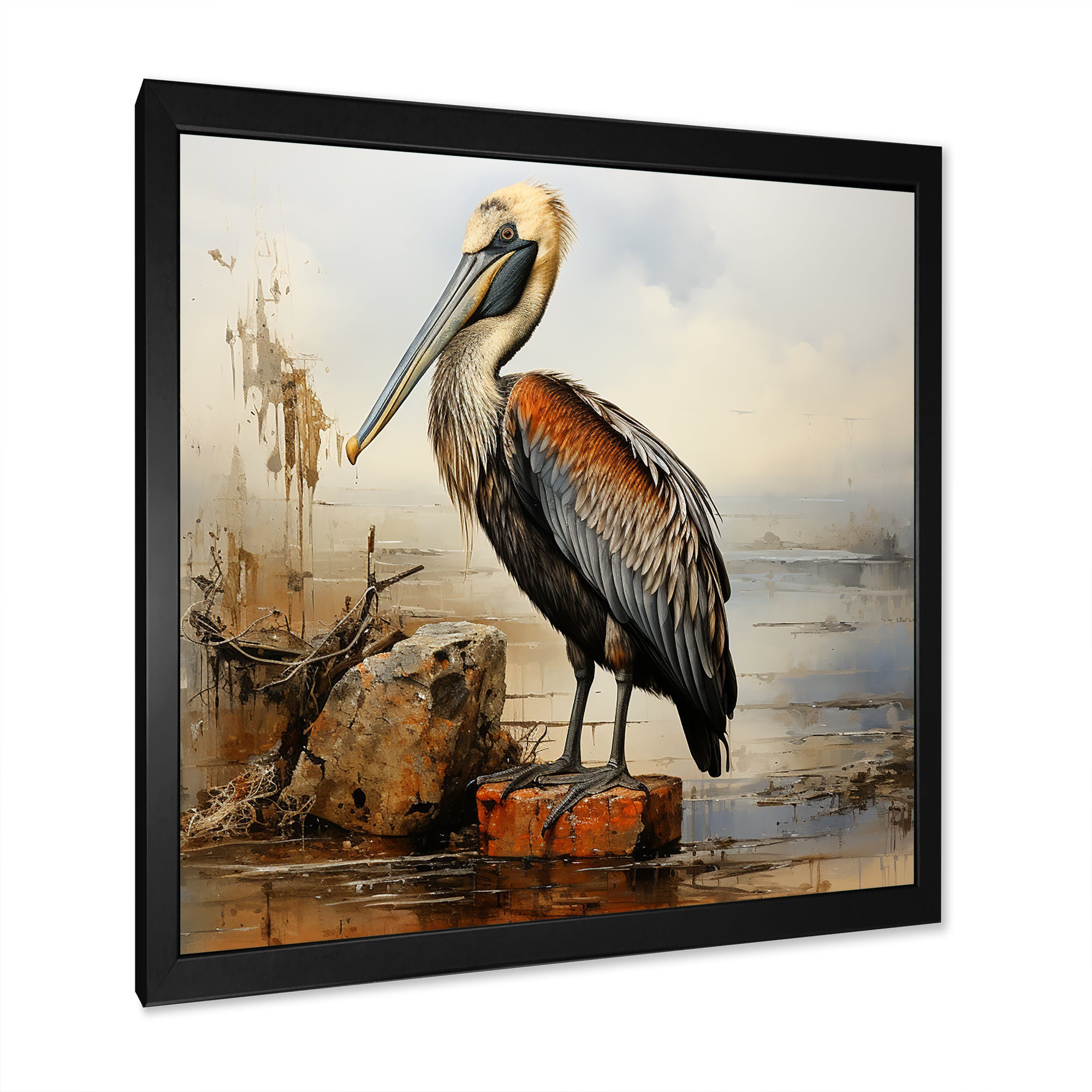 Retro Pelican by the shore - Pelican Home Decor Art