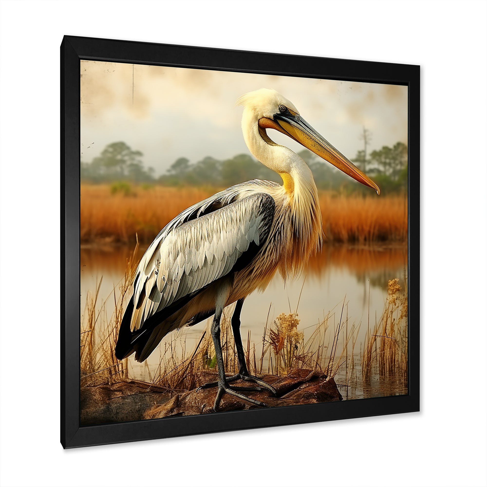 Black Pelican by the shore - Pelican Bedroom Wall Art