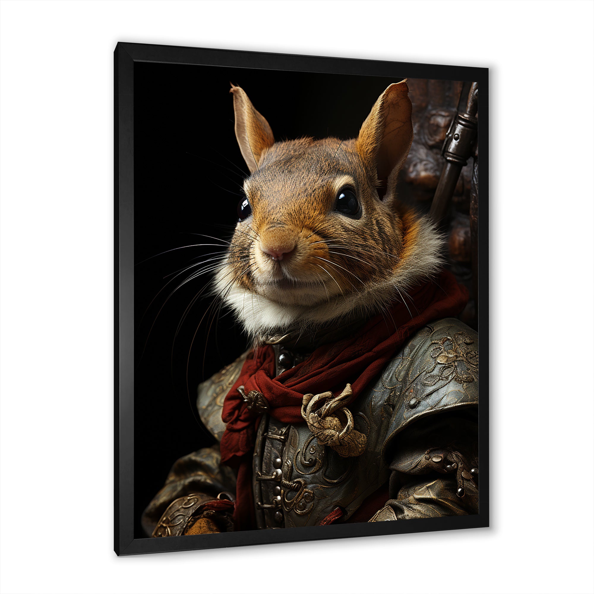 Medieval Squirrel Portrait in Armor - Rodent Framed Canvas Art