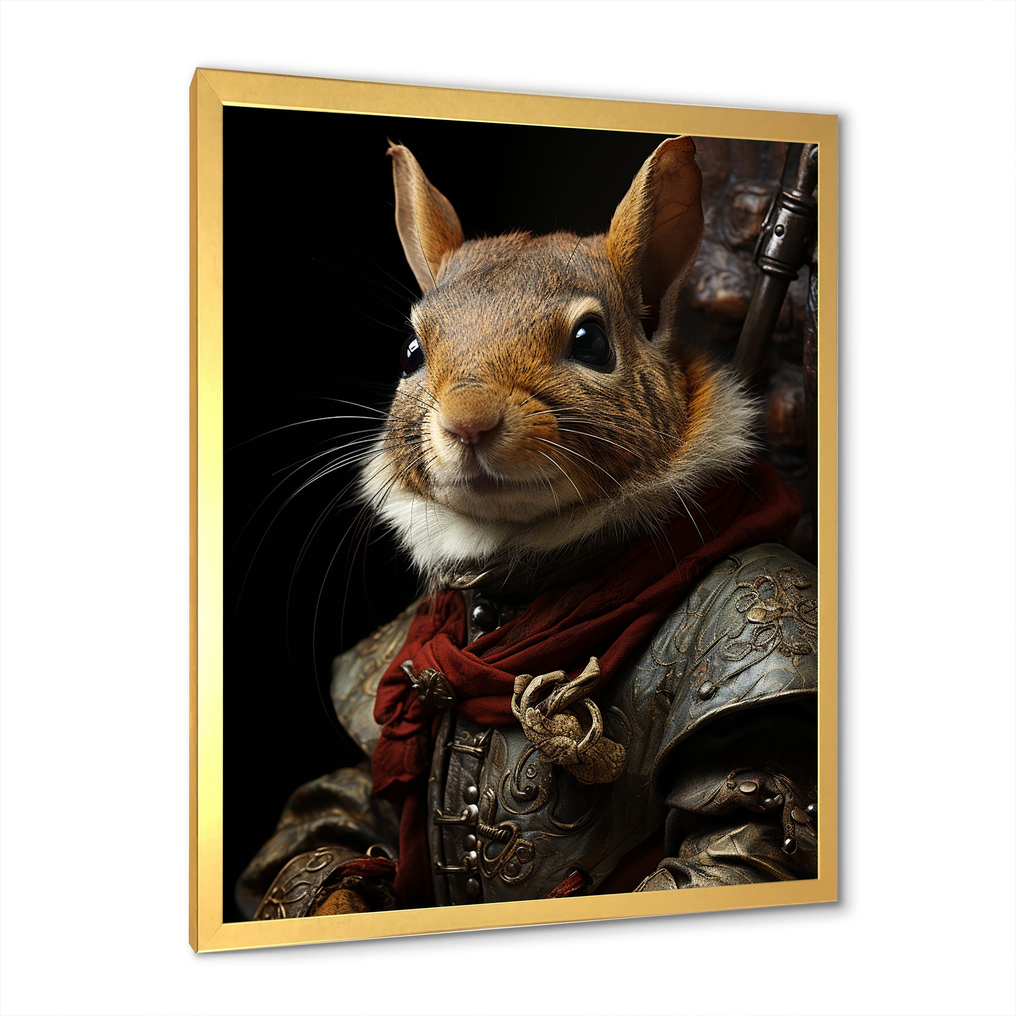 Medieval Squirrel Portrait in Armor - Rodent Framed Canvas Art