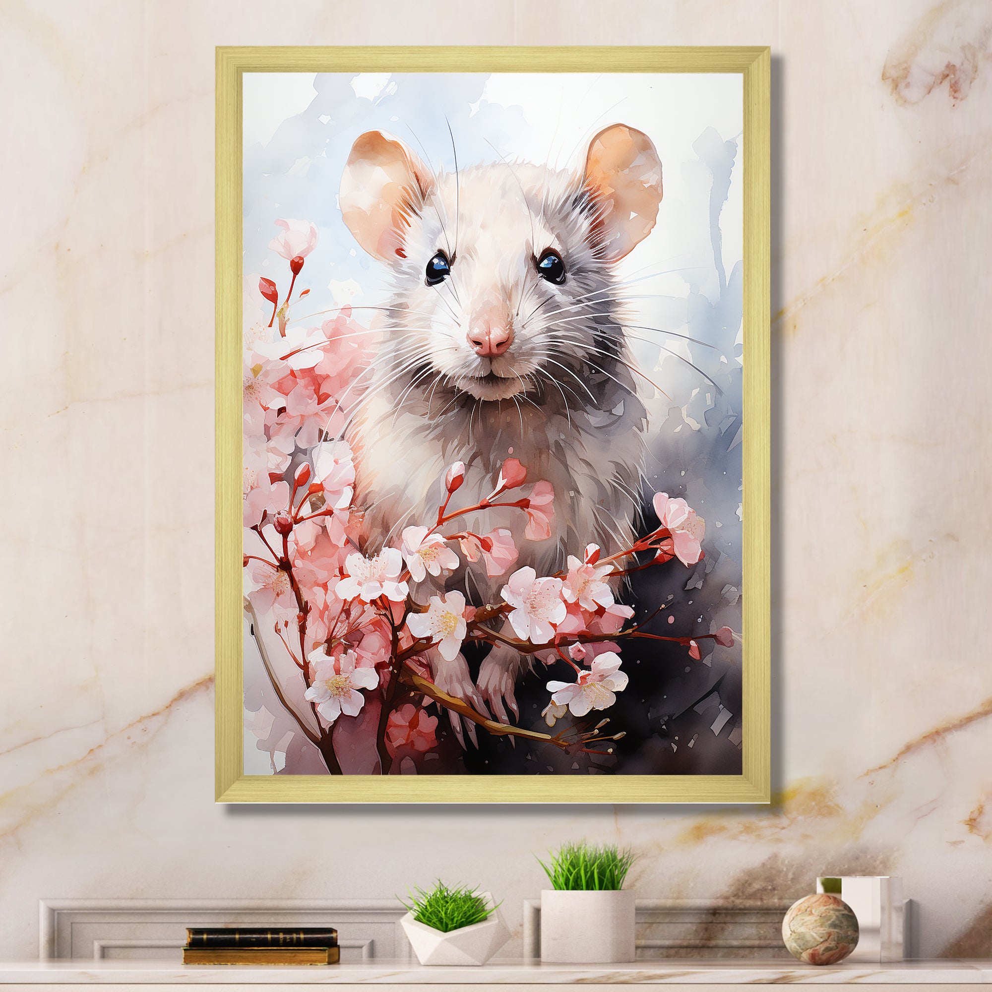 Rats floral Portrait blooms - Rodent Bedroom Wall Art