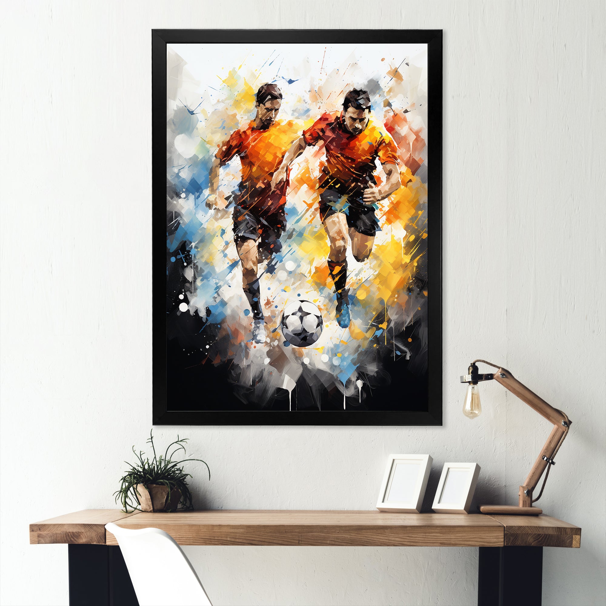 Abstract Soccer Players During Game I - Soccer Canvas Wall Art