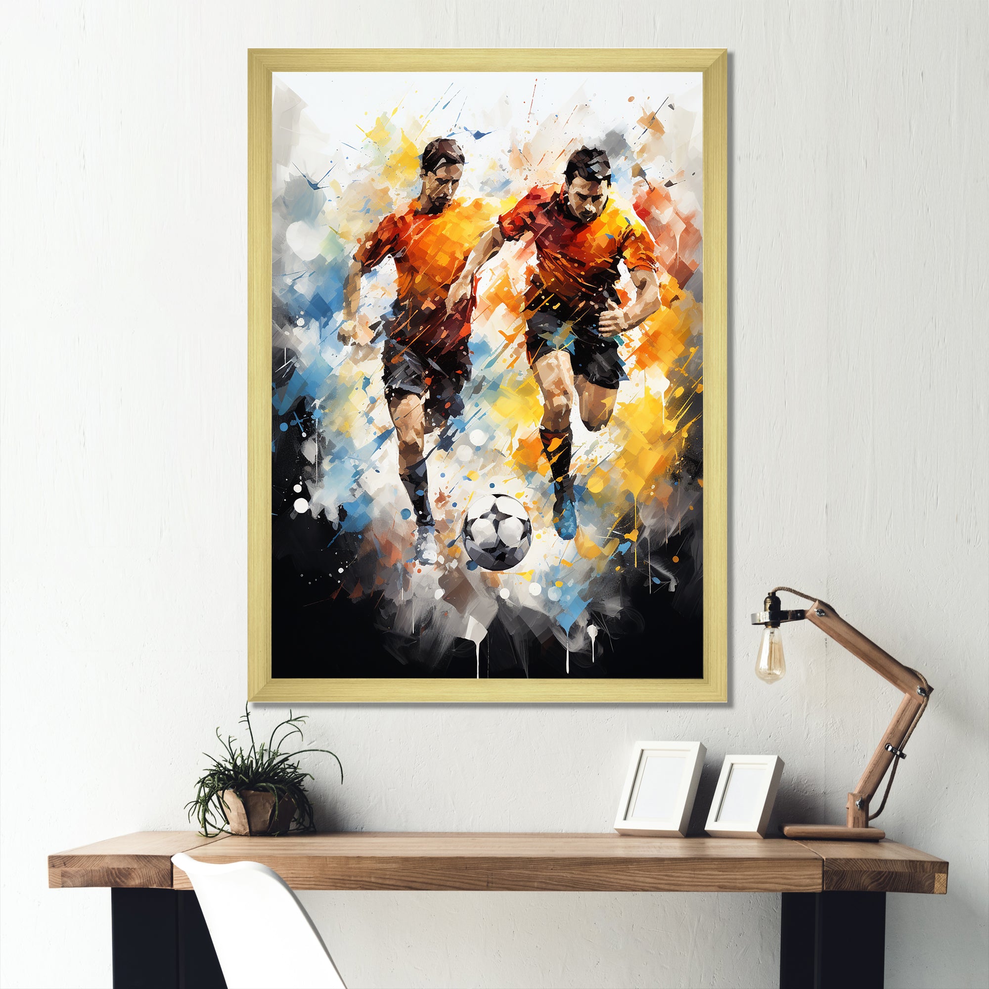 Abstract Soccer Players During Game I - Soccer Canvas Wall Art