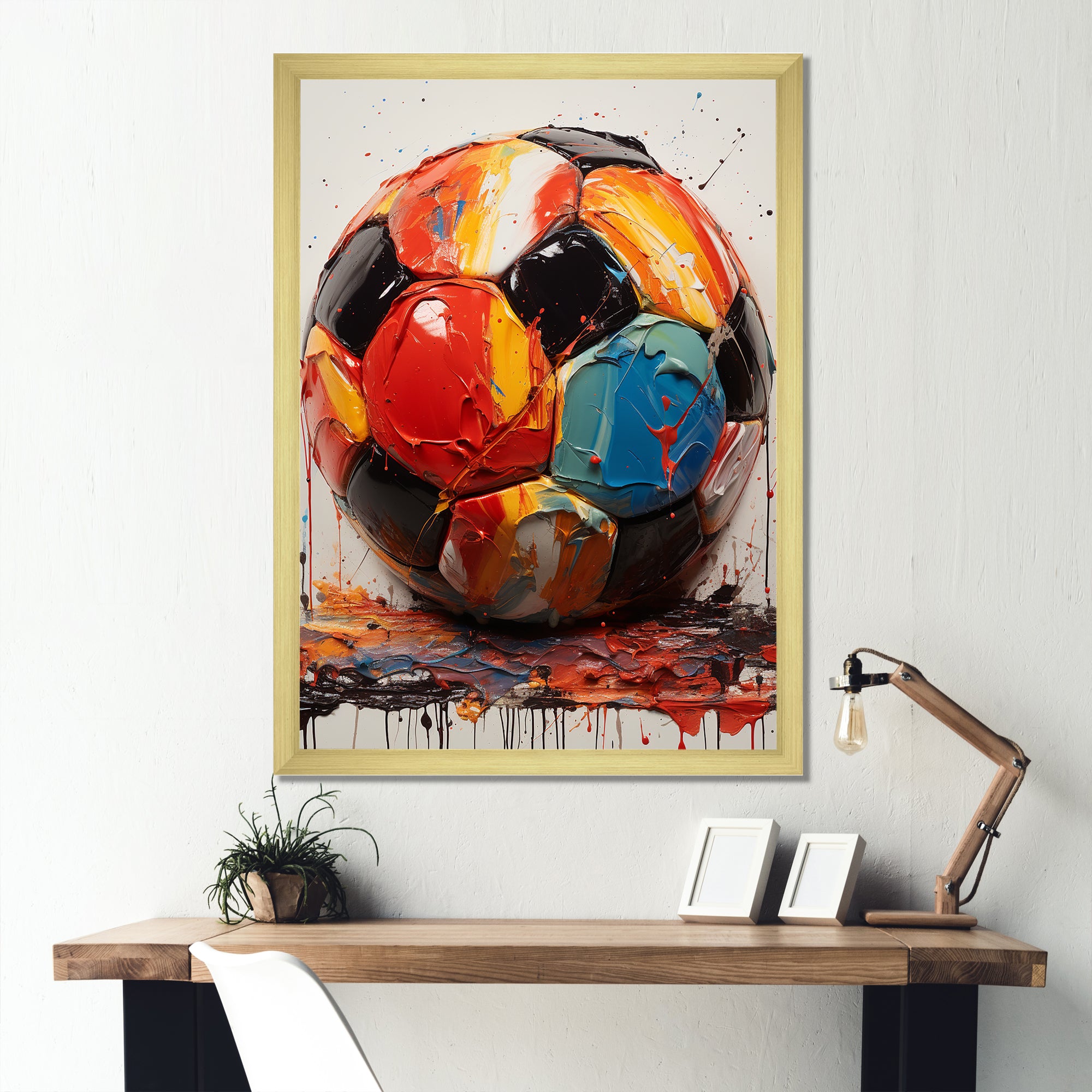 Red And Orange Soccer Ball - Soccer Canvas Wall Art