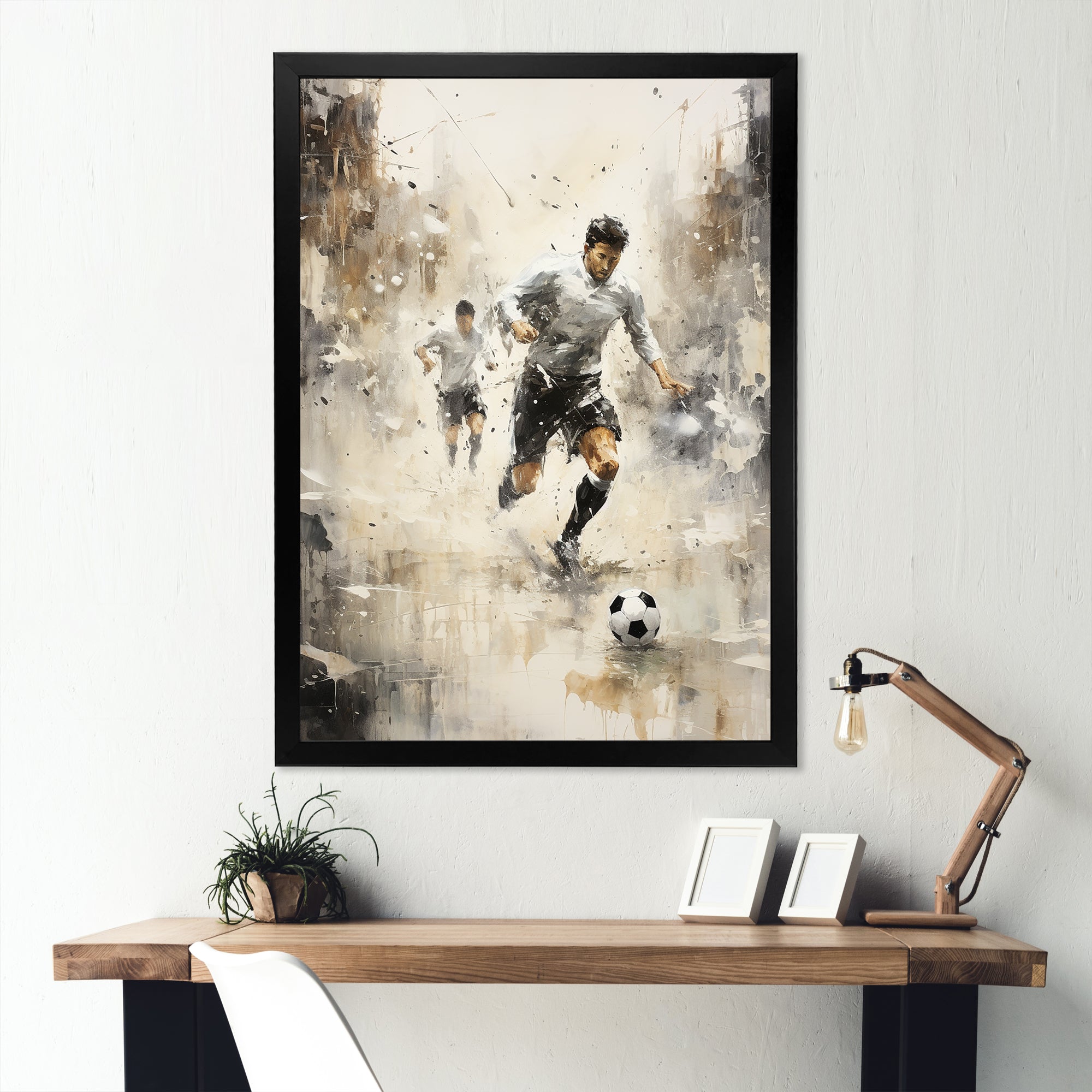 Grey Minimalist Soccer Encounter I - Soccer Canvas Wall Art