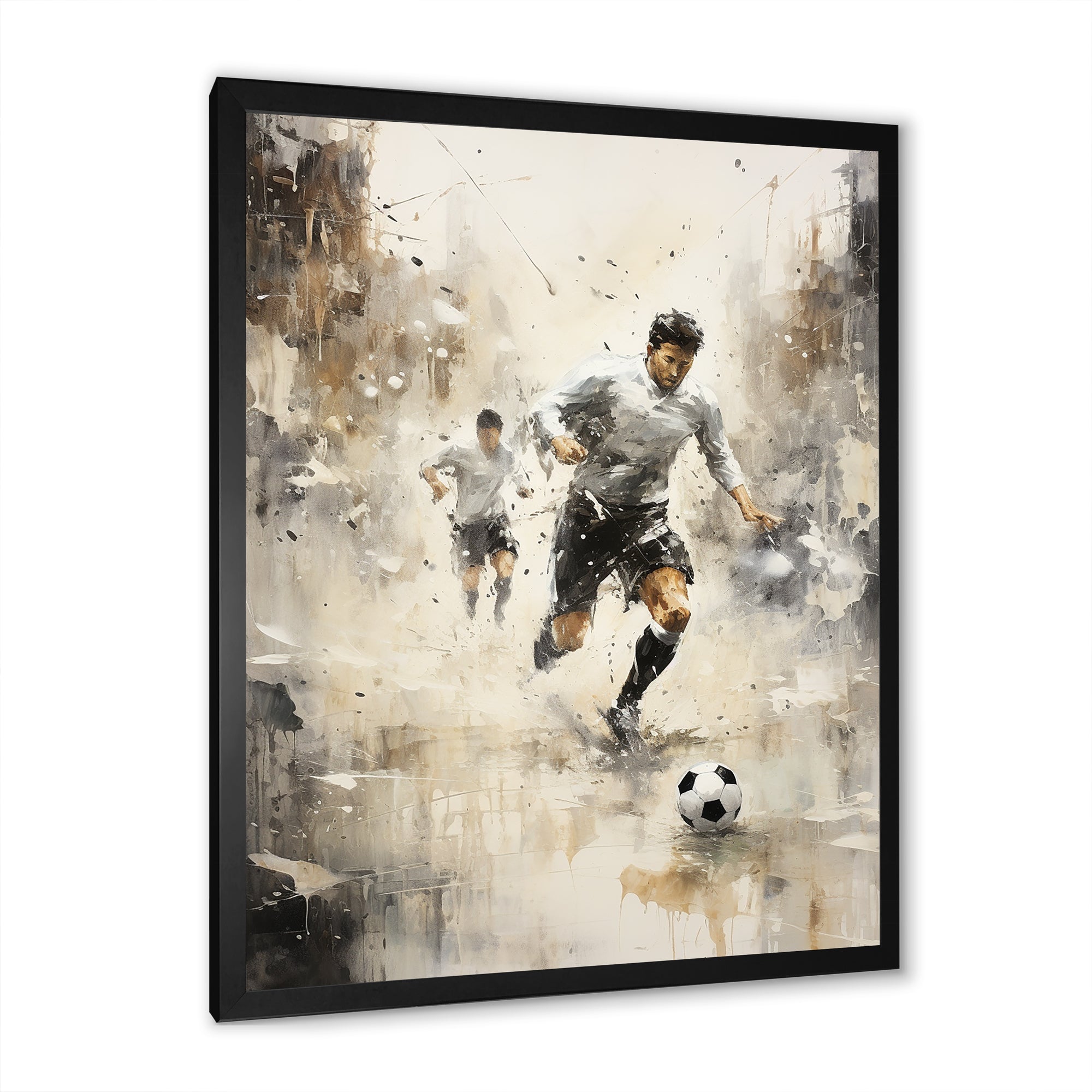 Grey Minimalist Soccer Encounter I - Soccer Canvas Wall Art