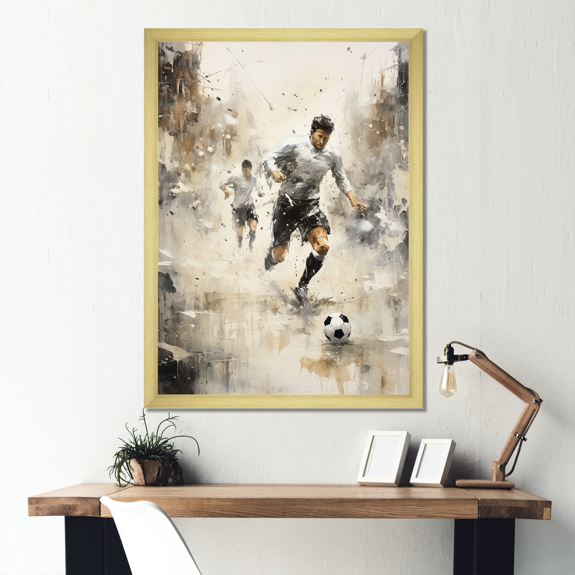 Grey Minimalist Soccer Encounter I - Soccer Canvas Wall Art