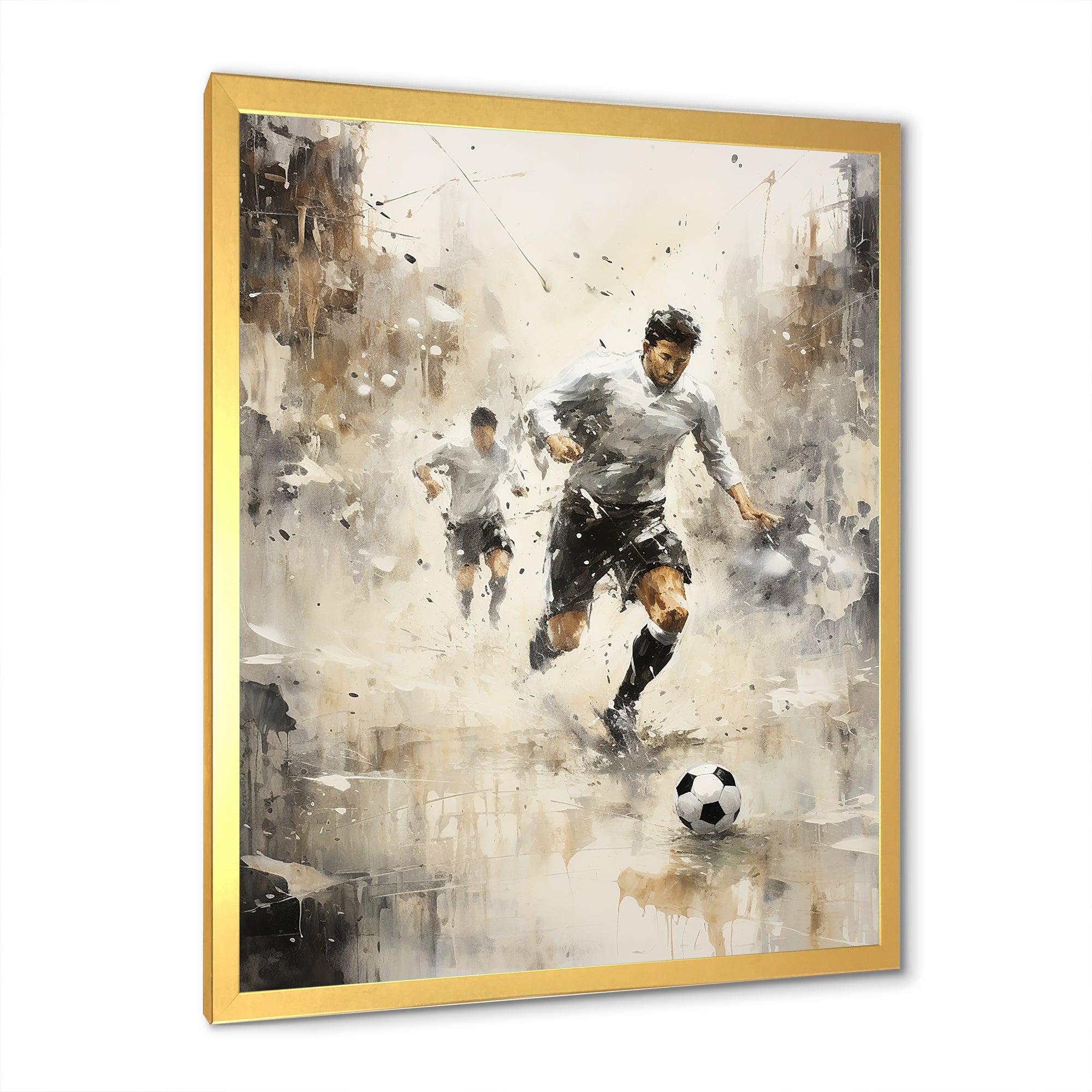 Grey Minimalist Soccer Encounter I - Soccer Canvas Wall Art