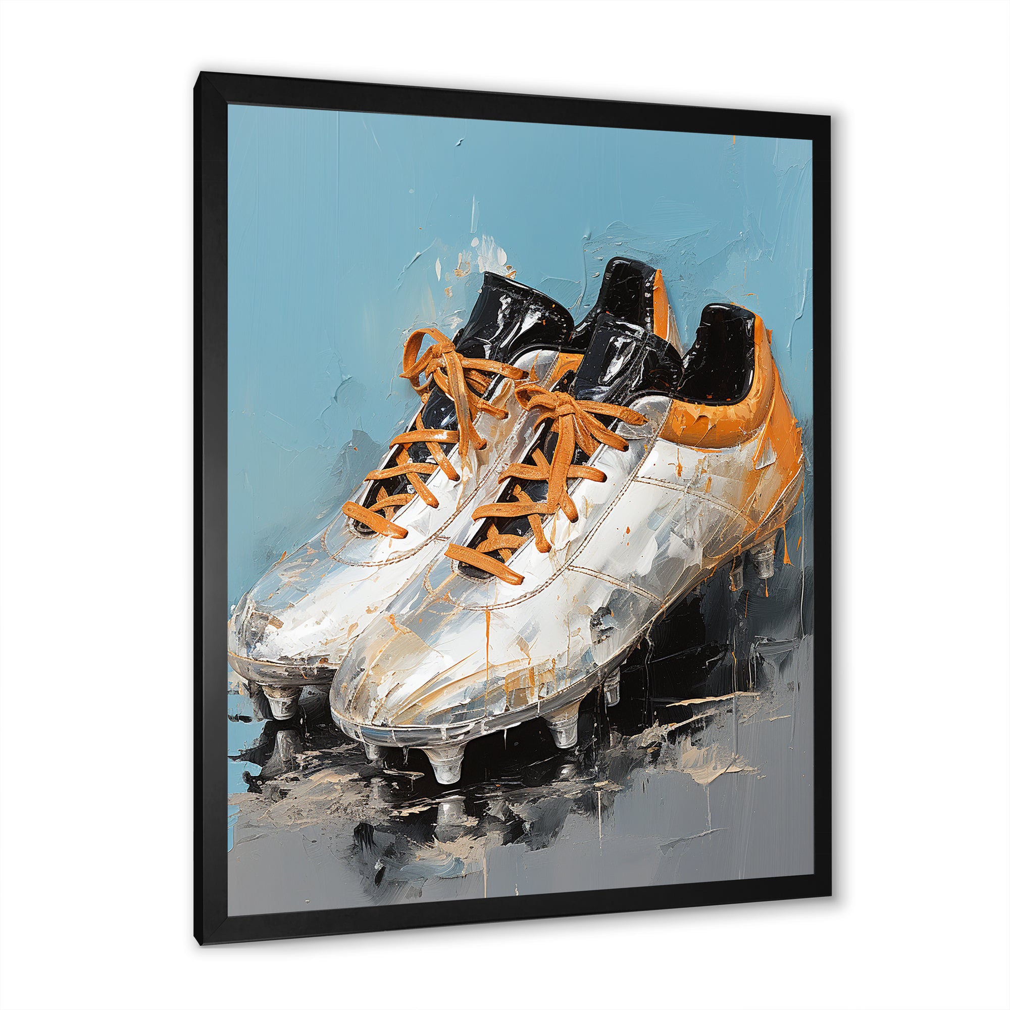 Grey And Orange Soccer Shoes - Soccer Canvas Wall Art