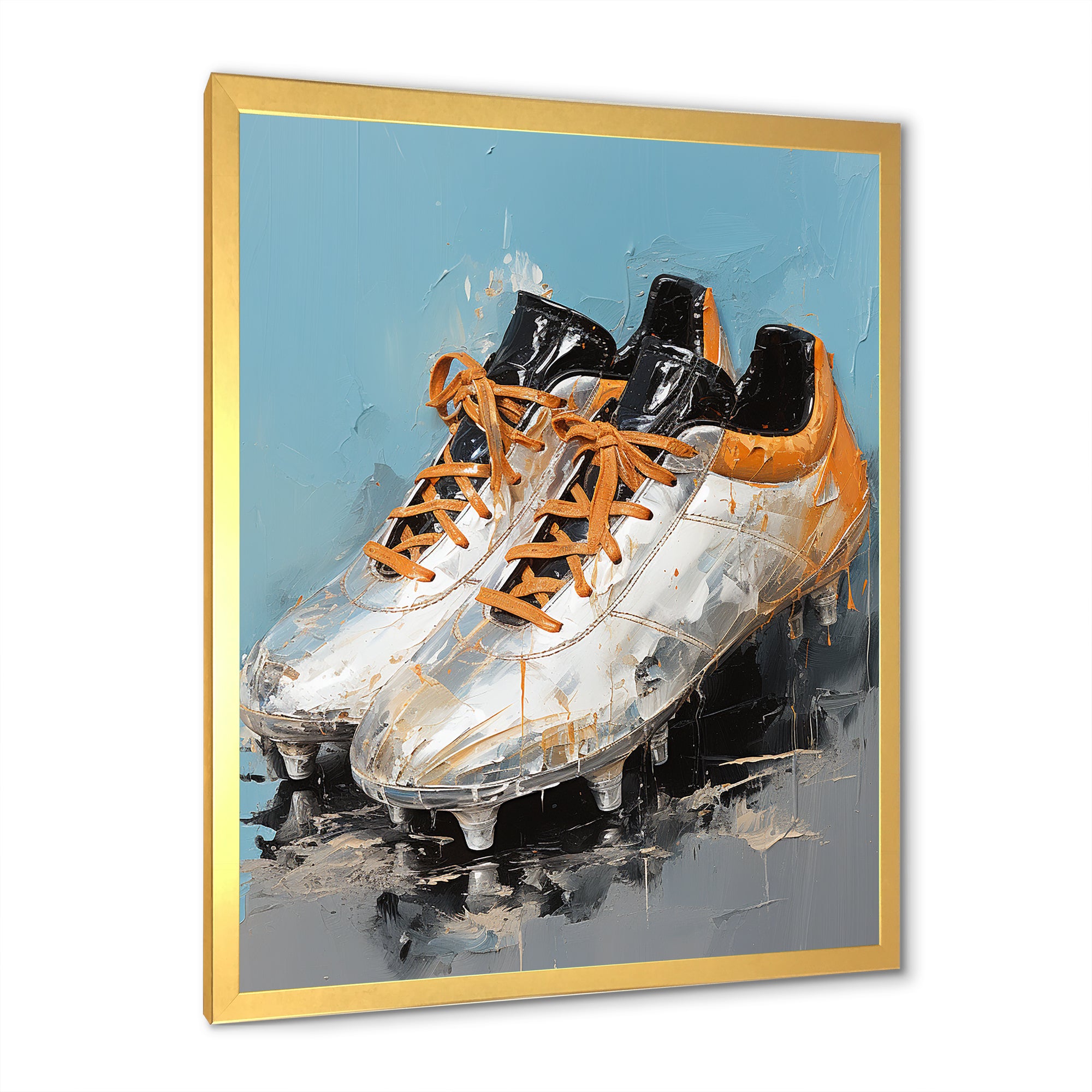 Grey And Orange Soccer Shoes - Soccer Canvas Wall Art