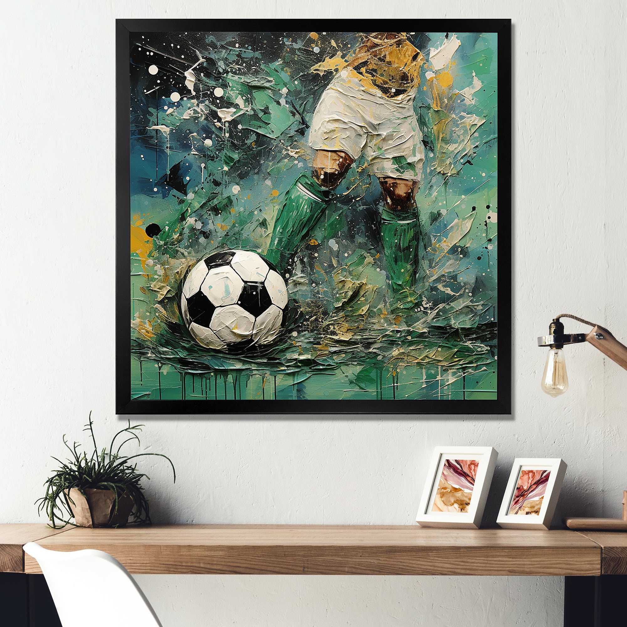 Green Abstract Soccer Player - Soccer Canvas Wall Art