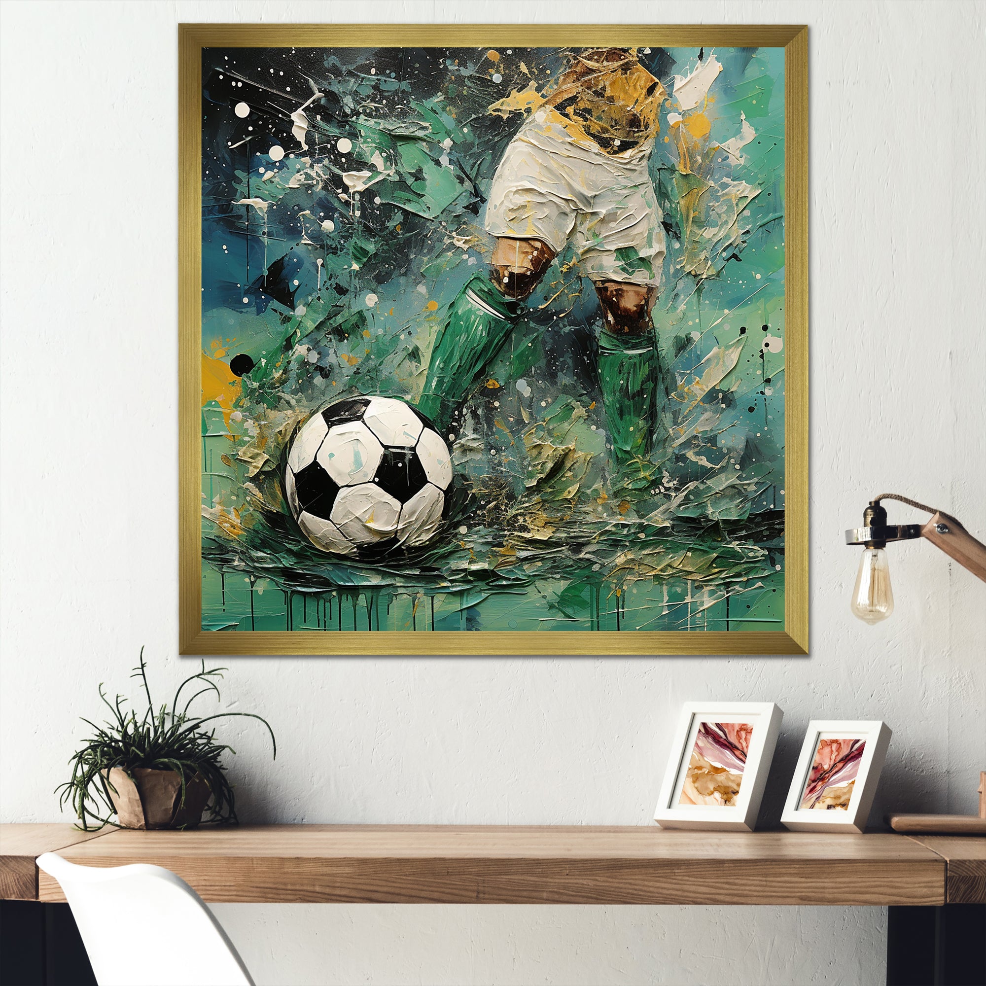 Green Abstract Soccer Player - Soccer Canvas Wall Art