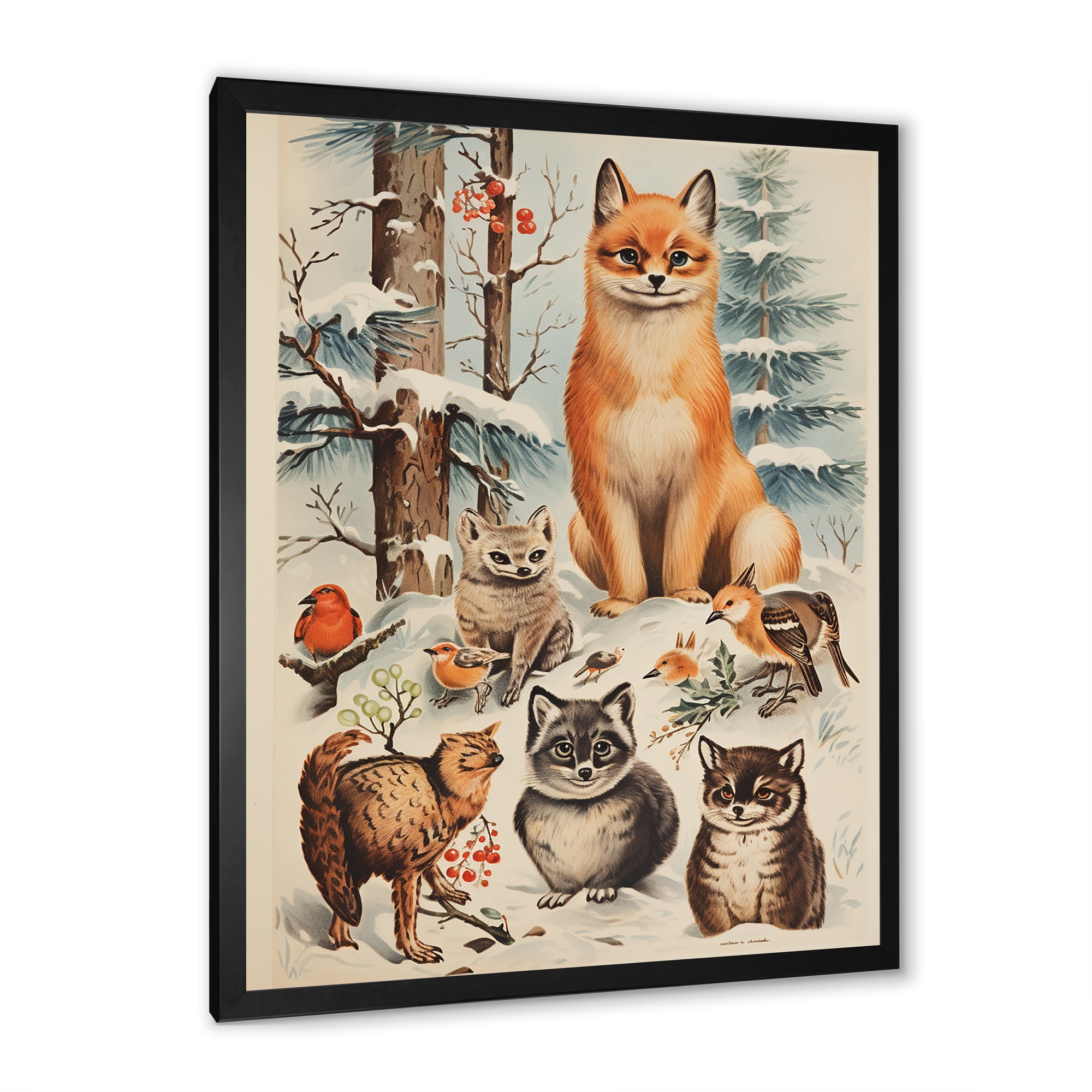 Winter Animal fox with friends - Fox Home Decor Art