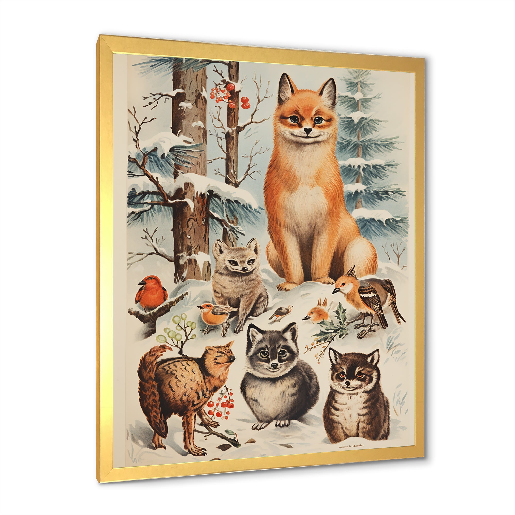 Winter Animal fox with friends - Fox Home Decor Art