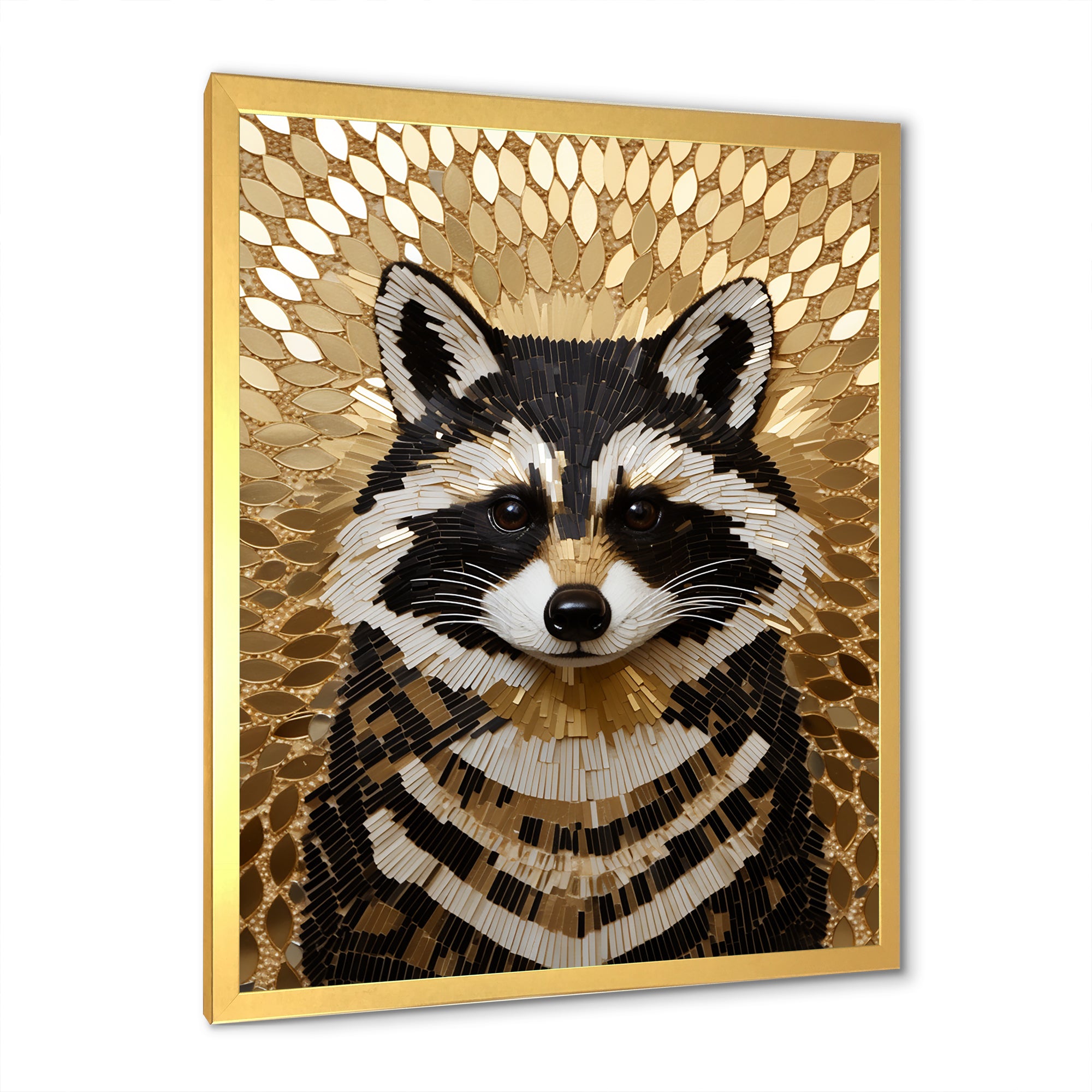 Gold and black curious racoon - Raccoon Canvas Wall Art