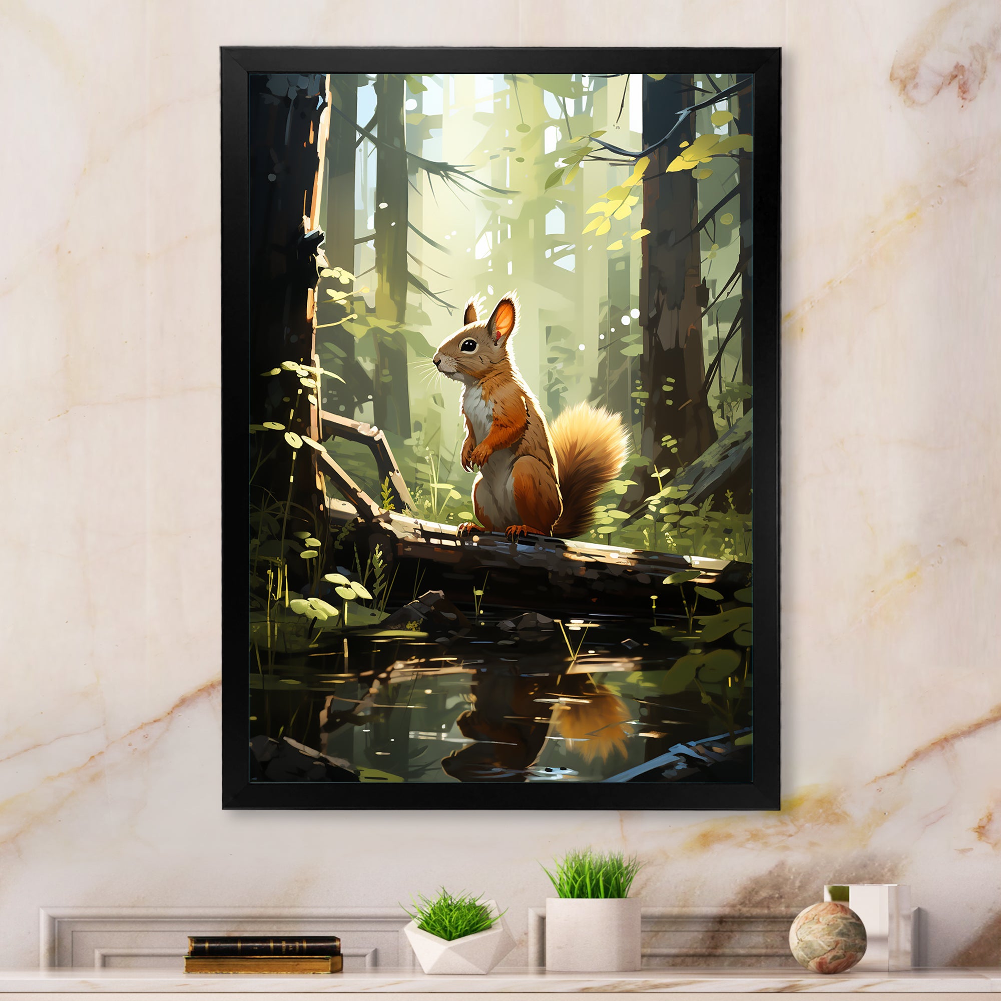 Brown and green squirrel forest acrobat - Brown Squirrel Wall Art