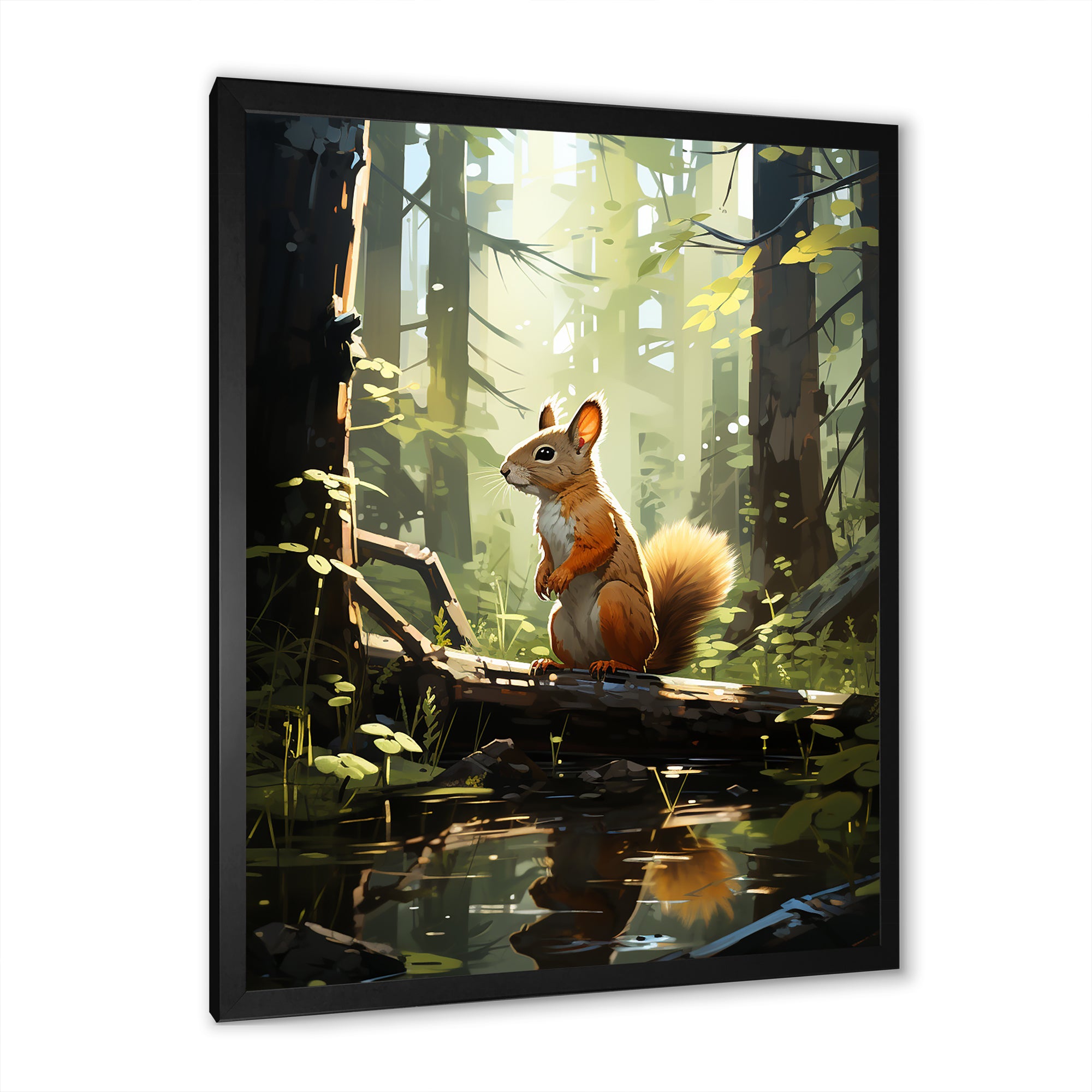Brown and green squirrel forest acrobat - Brown Squirrel Wall Art
