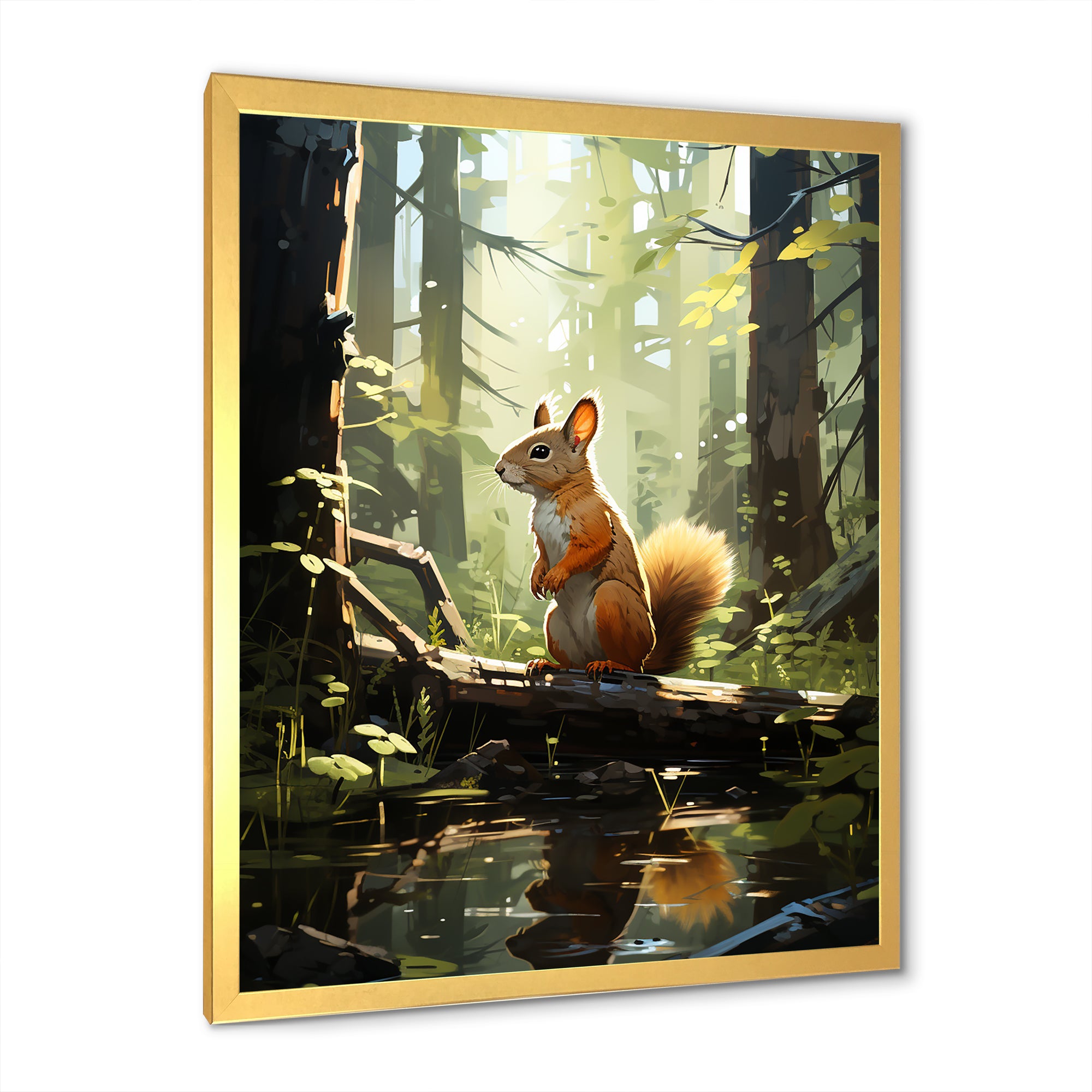 Brown and green squirrel forest acrobat - Brown Squirrel Wall Art