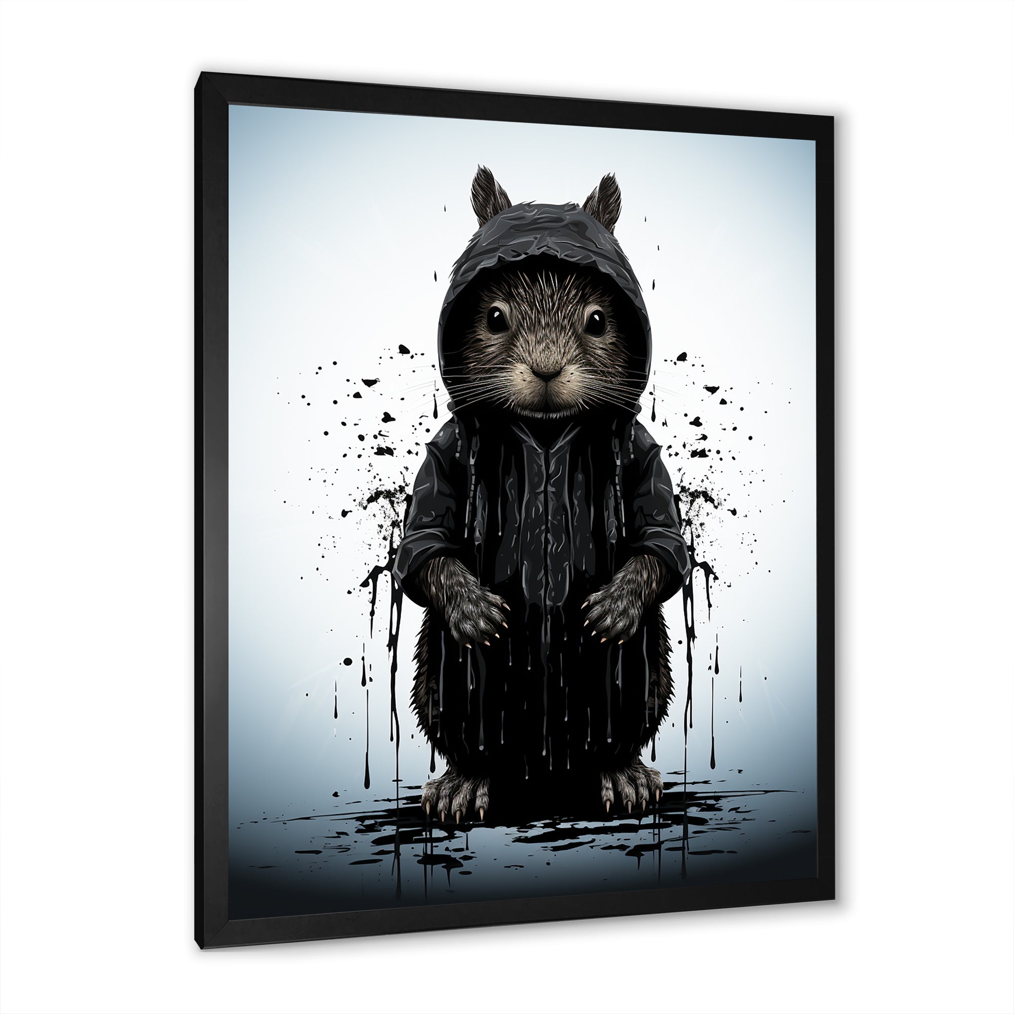 Black squirrel silhouette elegance - Squirrel Framed Canvas Art