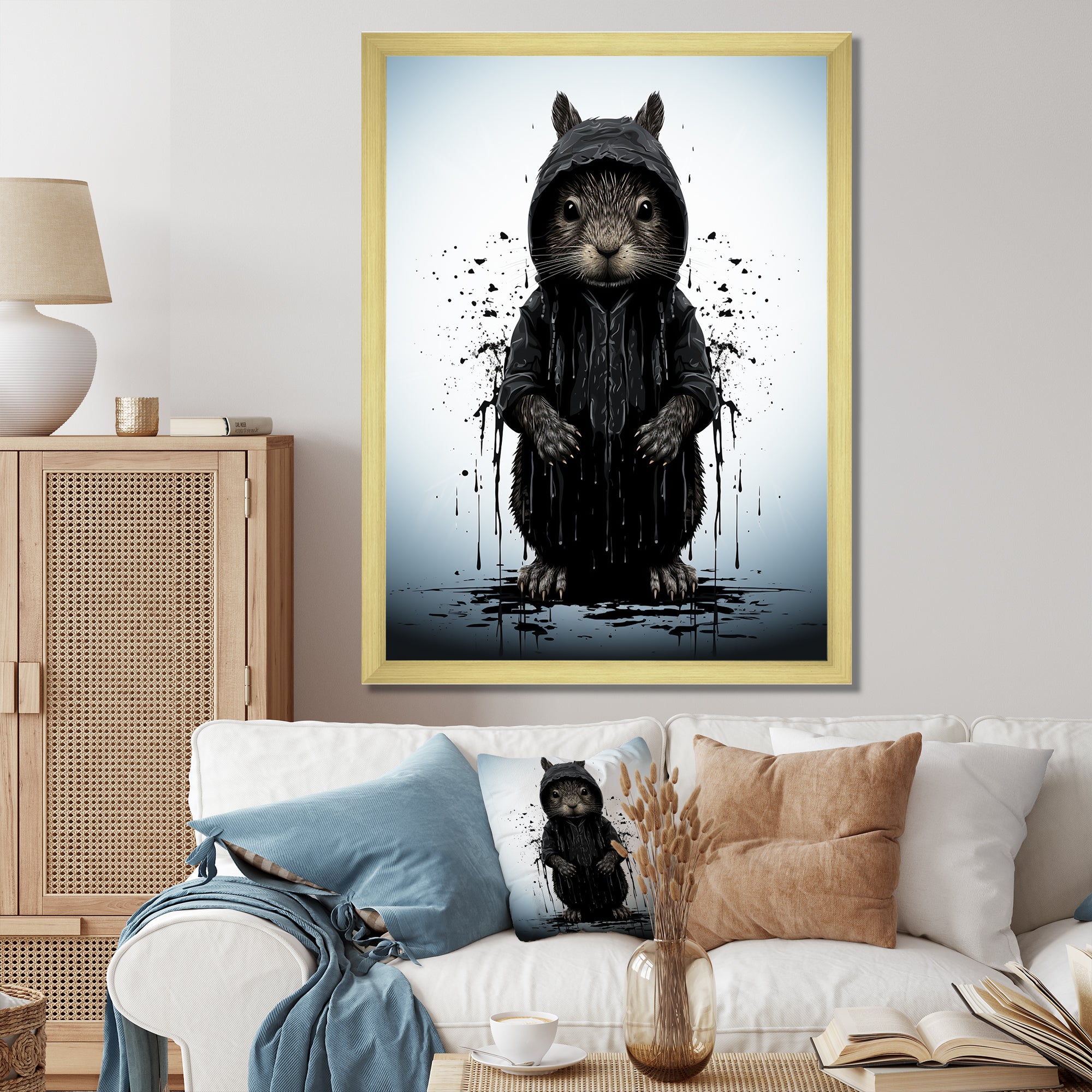 Black squirrel silhouette elegance - Squirrel Framed Canvas Art
