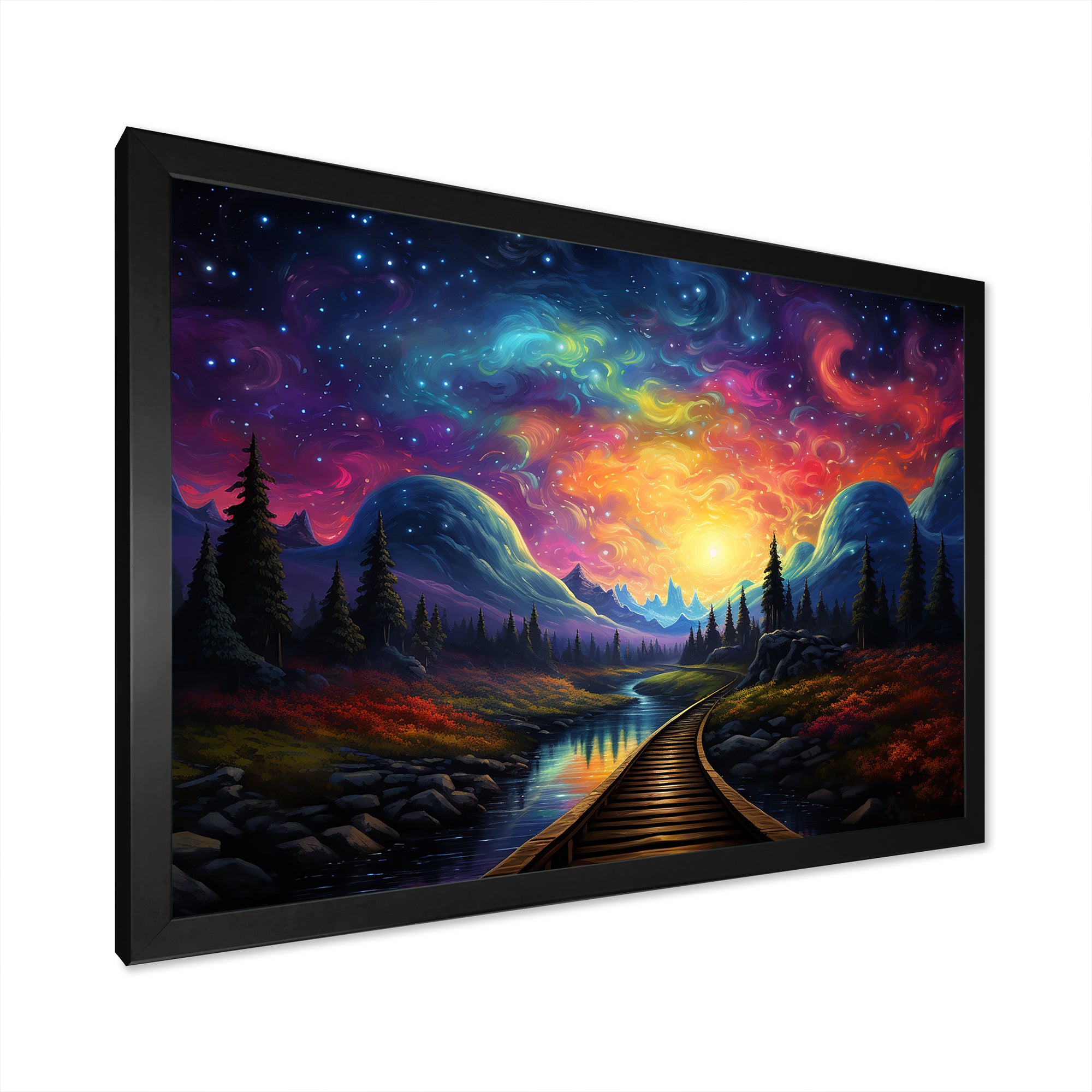 Starry Night Train tracks to the sky I - Train Canvas Wall Art