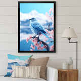 Japan blue bird Frost on pink Thistle - Bird Floral Wall Decor