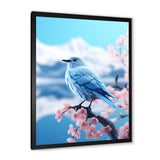 Japan blue bird Frost on pink Thistle - Bird Floral Wall Decor