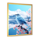 Japan blue bird Frost on pink Thistle - Bird Floral Wall Decor