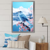 Japan blue bird Frost on pink Thistle - Bird Floral Wall Decor