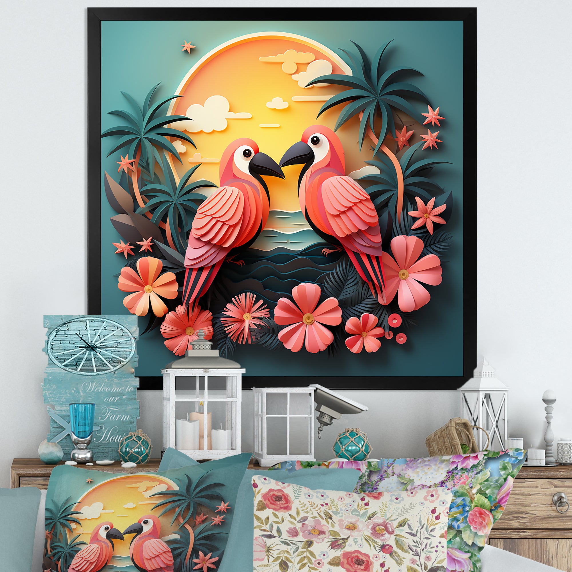 Pink Tropical Toucans - Bird Floral Wall Art Prints
