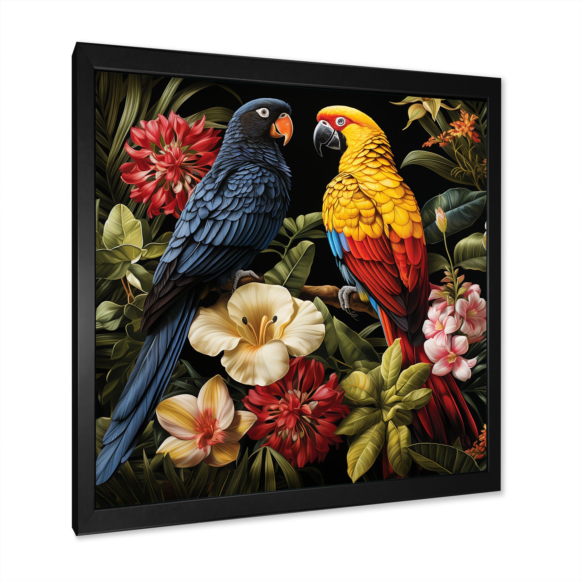 Yellow and blue Tropical Parrots - Blue Parrot Wall Art