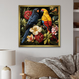 Yellow and blue Tropical Parrots - Blue Parrot Wall Art