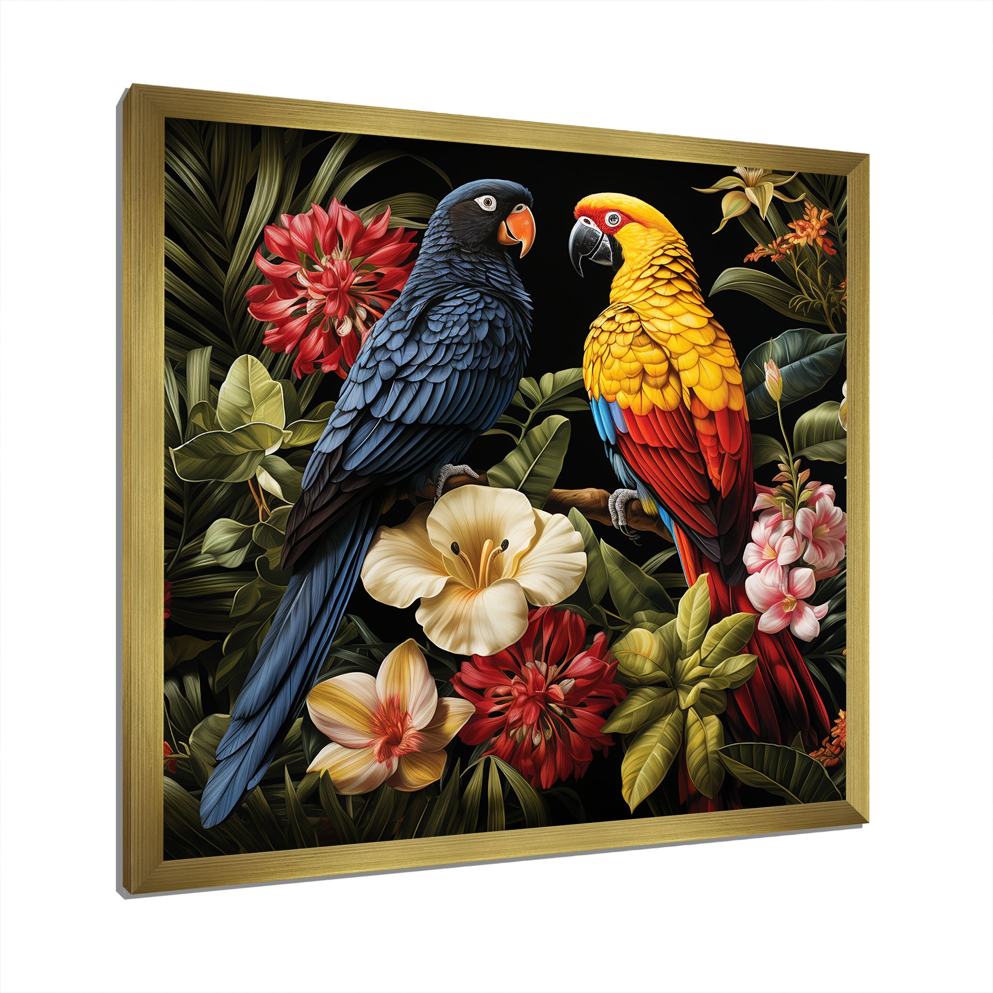 Yellow and blue Tropical Parrots - Blue Parrot Wall Art