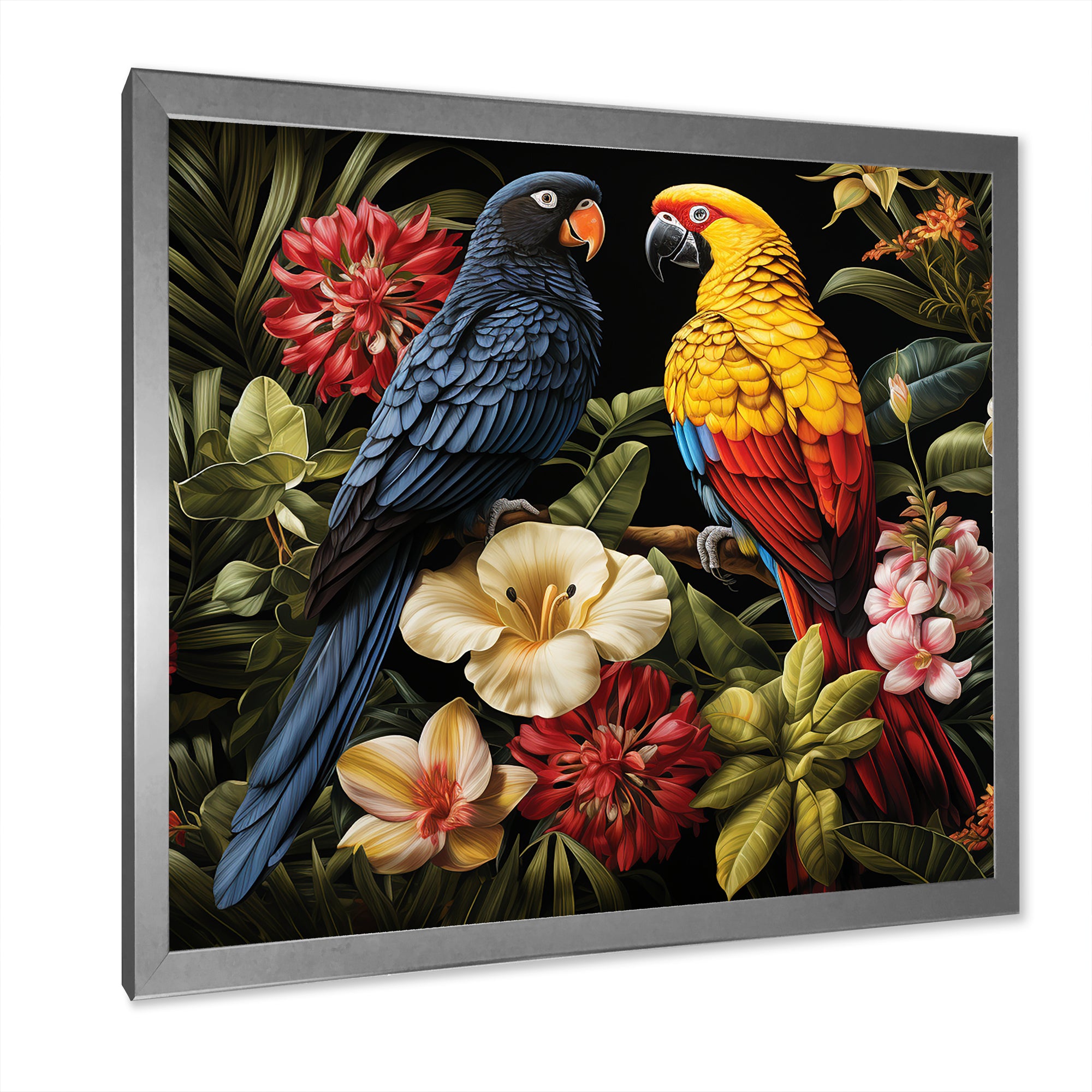 Yellow and blue Tropical Parrots - Blue Parrot Wall Art