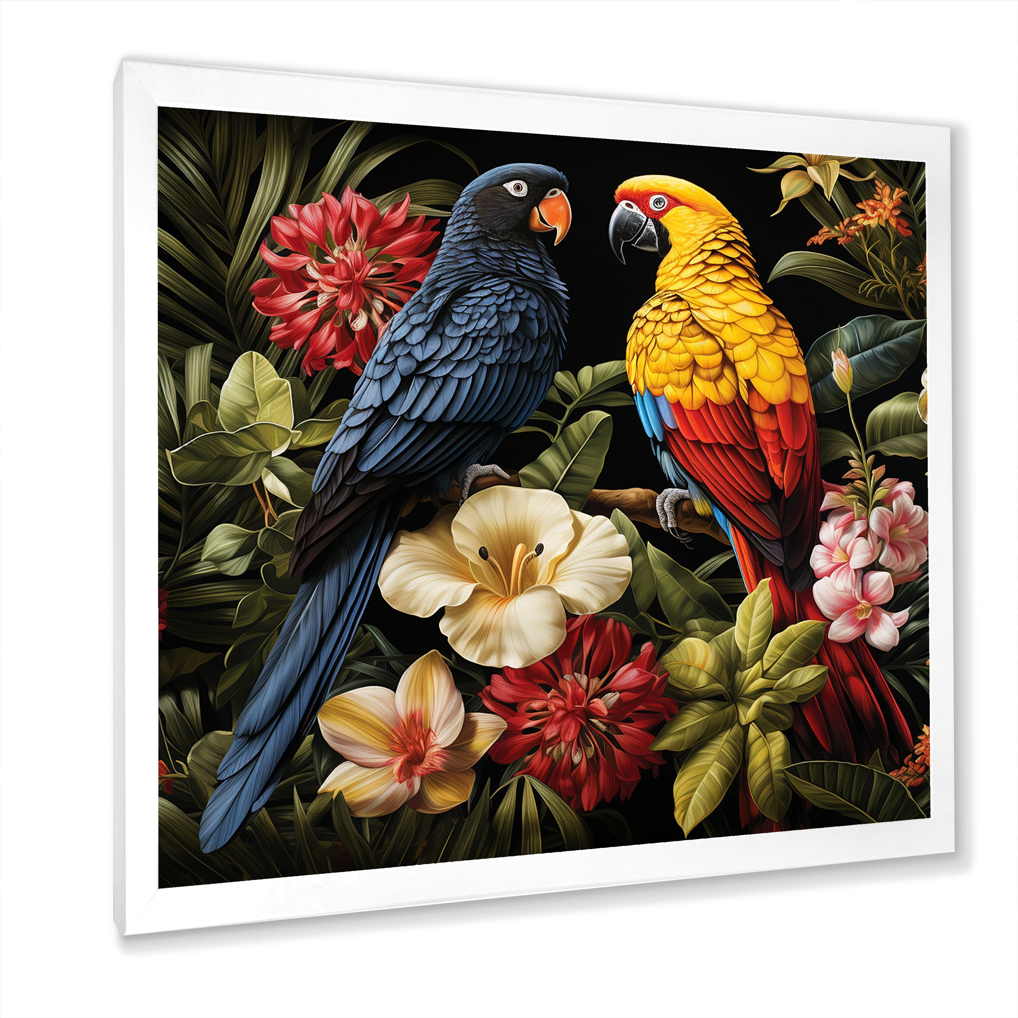 Yellow and blue Tropical Parrots - Blue Parrot Wall Art
