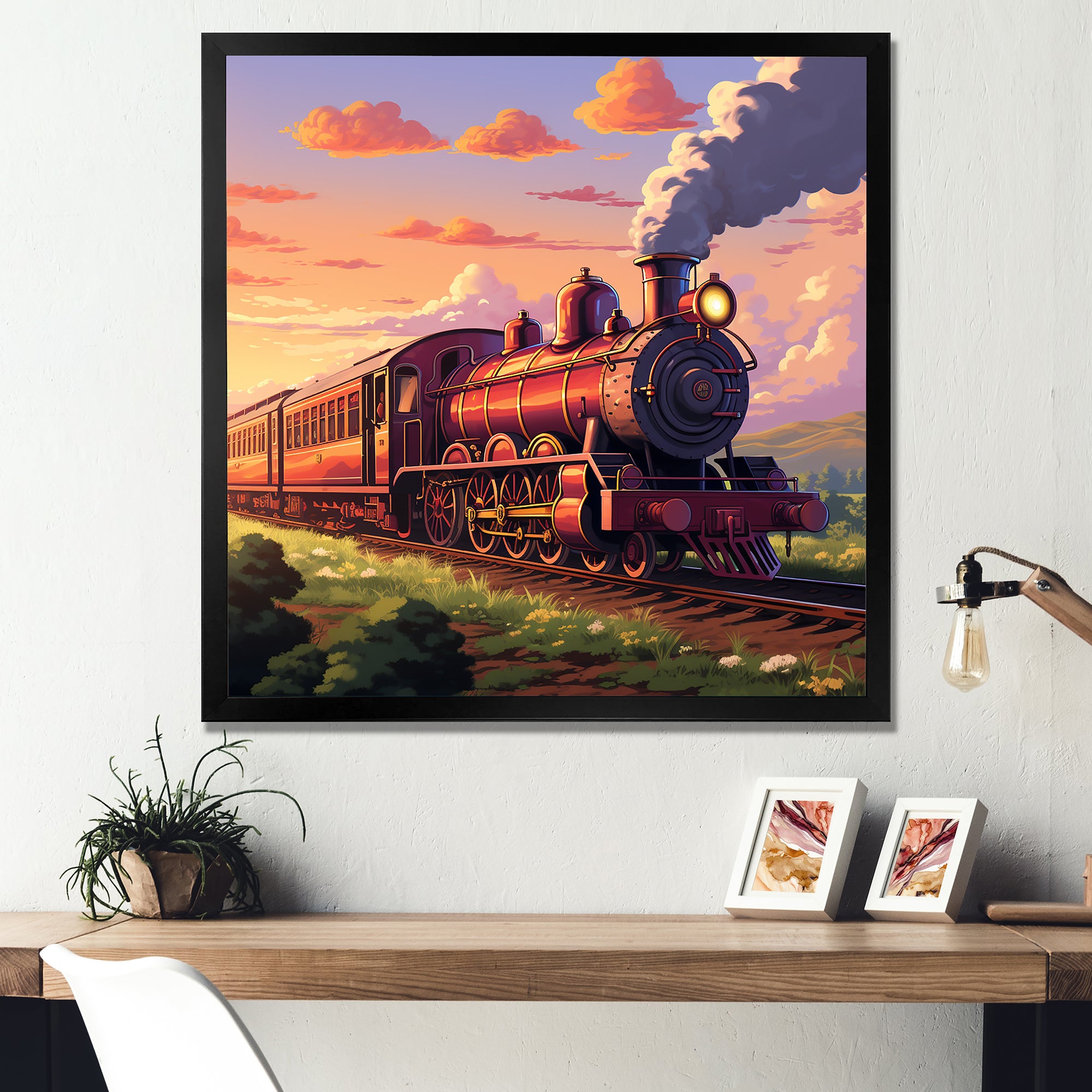Sunset Train voyage in USA I - Train Canvas Wall Art