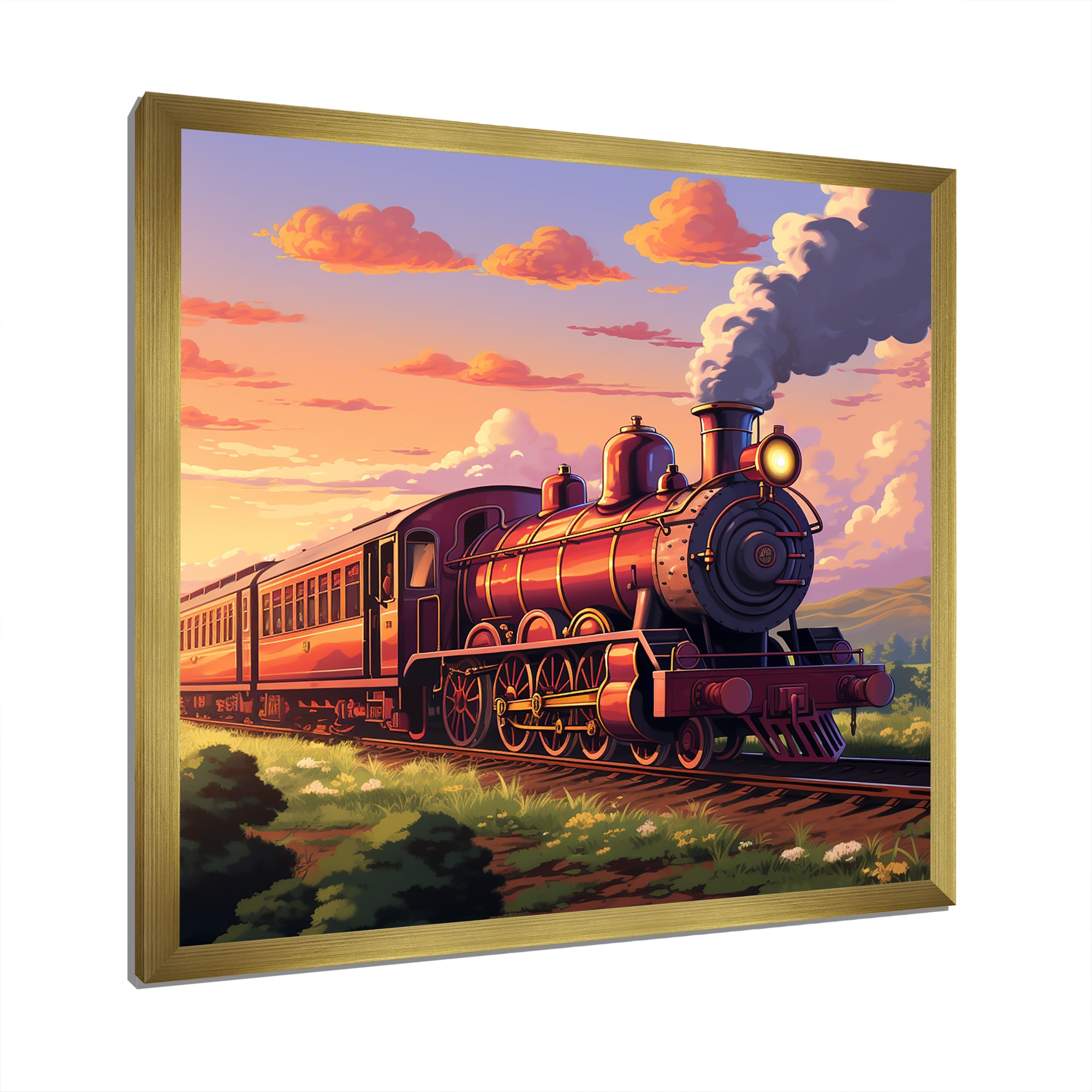 Sunset Train voyage in USA I - Train Canvas Wall Art