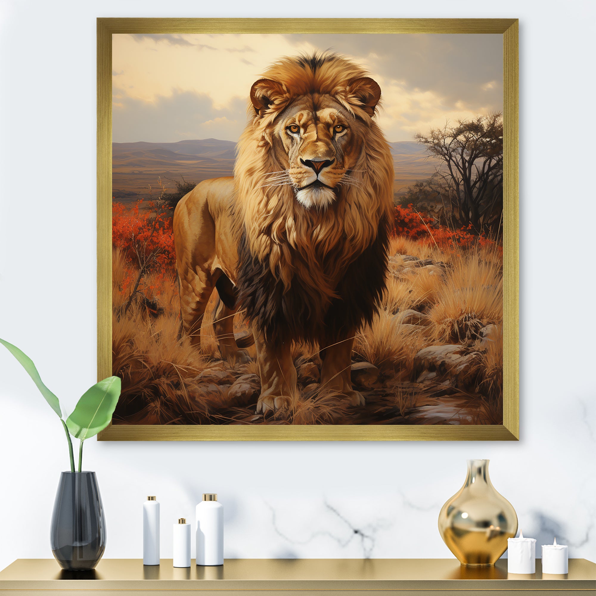 Lions Savannah horizon - Lion Canvas Wall Art