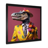 Pink and yellow Fashion dinosaur in suit - Pink Dinosaur Wall Art