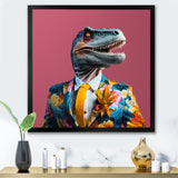 Yellow and pink Fashion first dressed Dinosaur - Dinosaur Large Canvas Wall Art