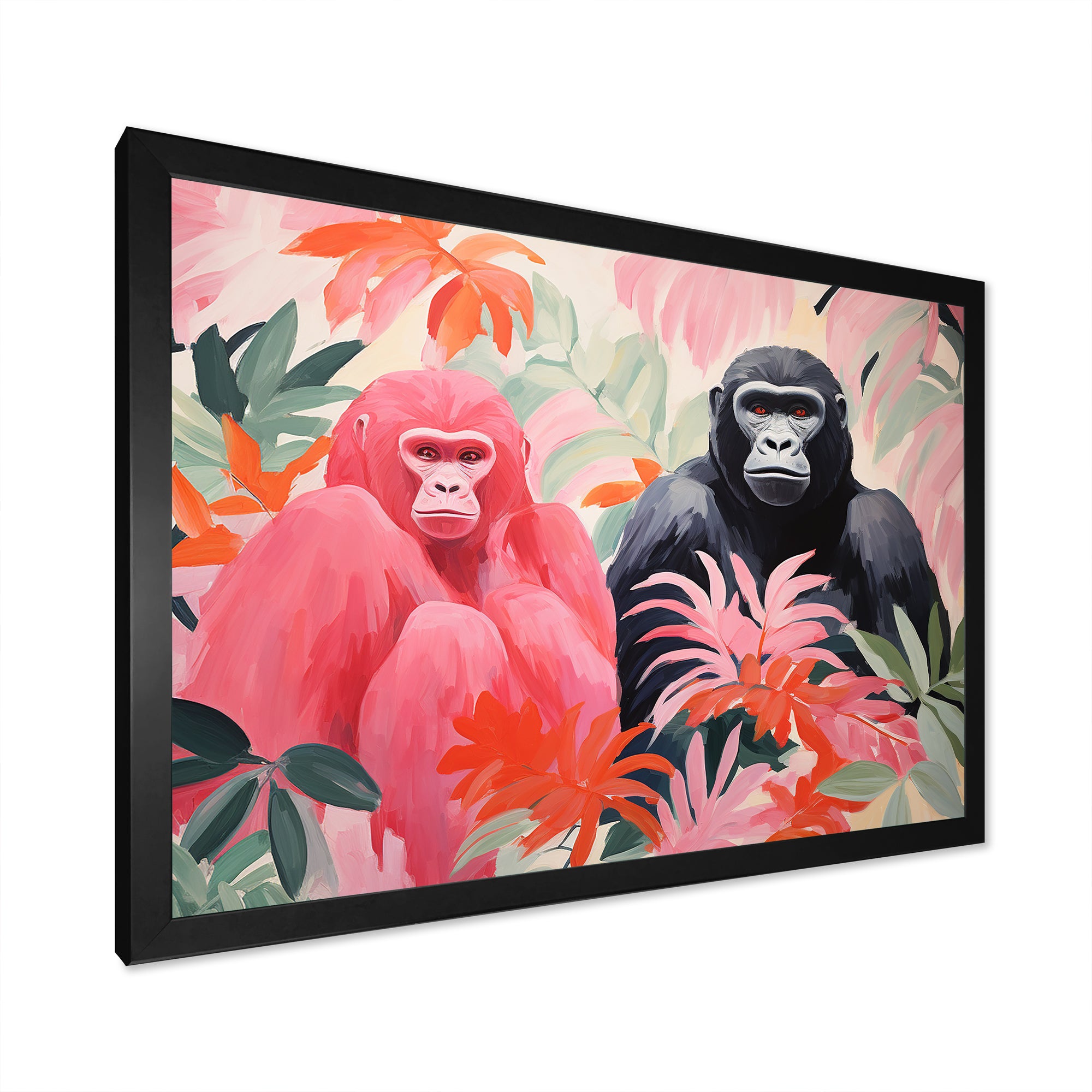 Pink and black Gorilla s Among Palms - Gorilla Wall Decor