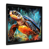 Graceful yellow and blue turtle swim - Turtle Canvas Wall Art