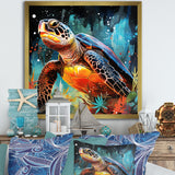 Graceful yellow and blue turtle swim - Turtle Canvas Wall Art