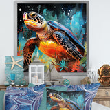 Graceful yellow and blue turtle swim - Turtle Canvas Wall Art