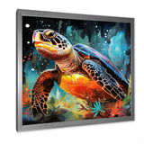 Graceful yellow and blue turtle swim - Turtle Canvas Wall Art