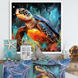 Graceful yellow and blue turtle swim - Turtle Canvas Wall Art